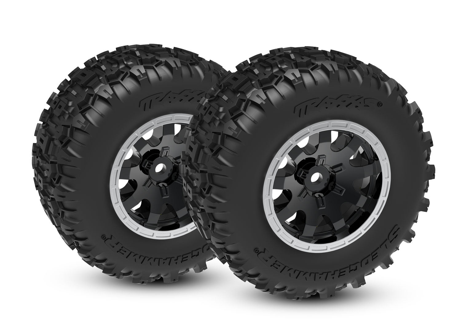 Traxxas Tires/Wheels  Black & Satin Wheel Sledgehammer Tires