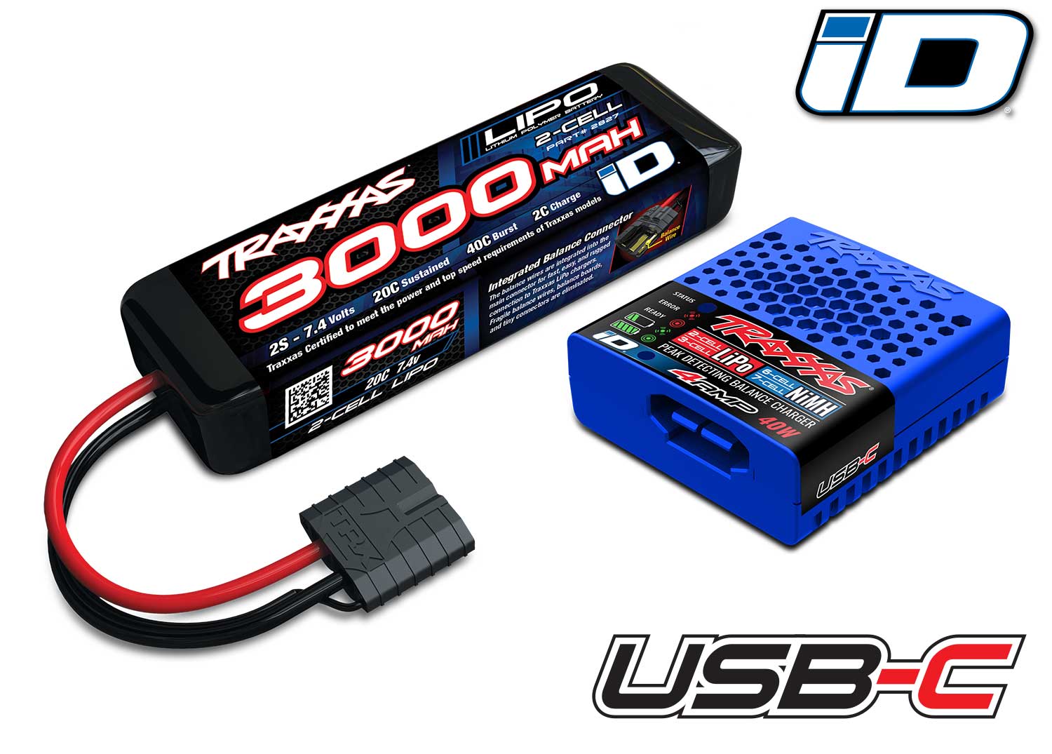 Traxxas 2S Battery/Charger Completer Pack w/ 3000mAh 7.4V LiPo Battery