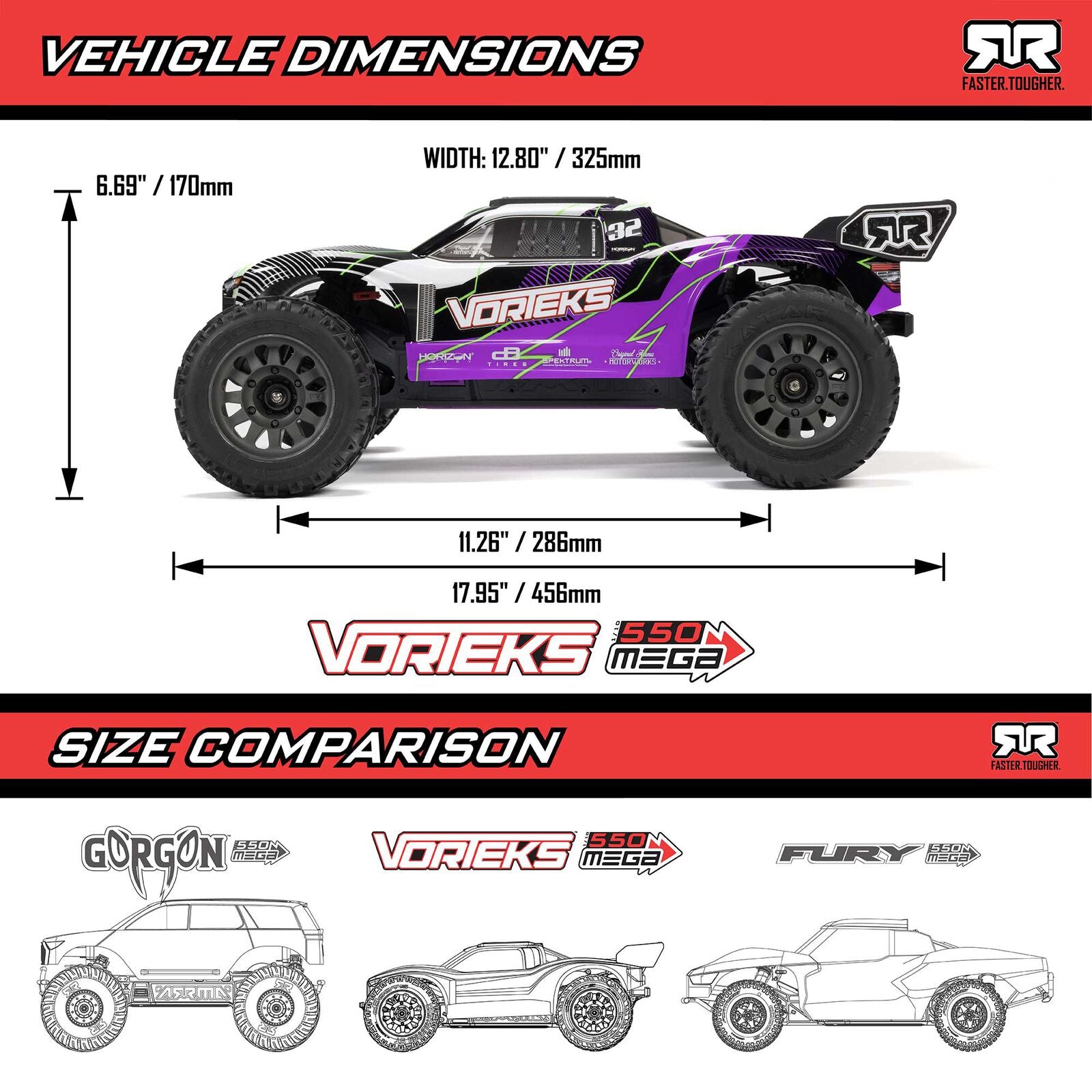 Arrma VORTEKS MEGA 550 2WD 1/10 Stadium Truck RTR w/ Battery & Charger