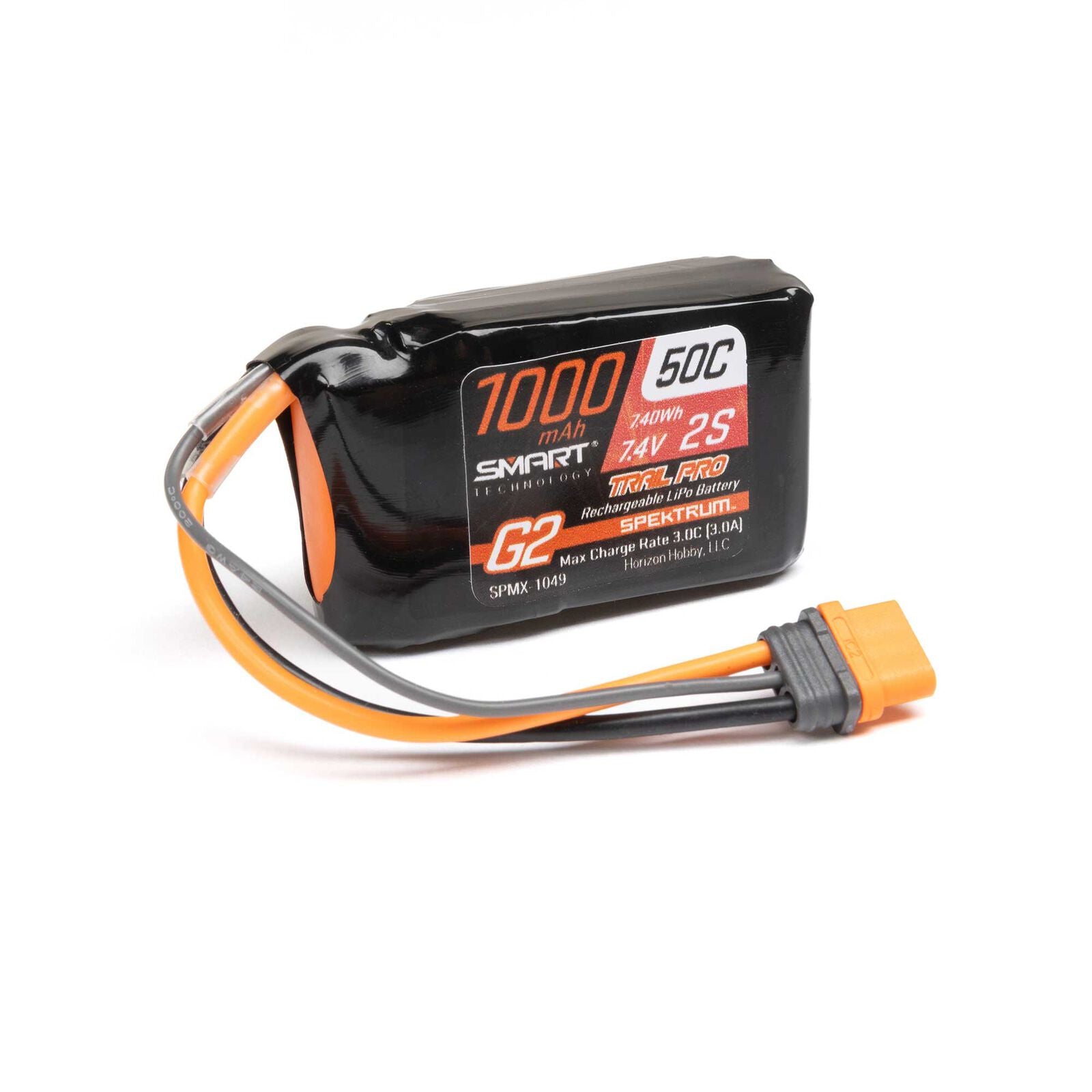 Spektrum RC 7.4V 1000mAh 2S 50C Smart G2 Trail Pro LiPo Battery: IC2