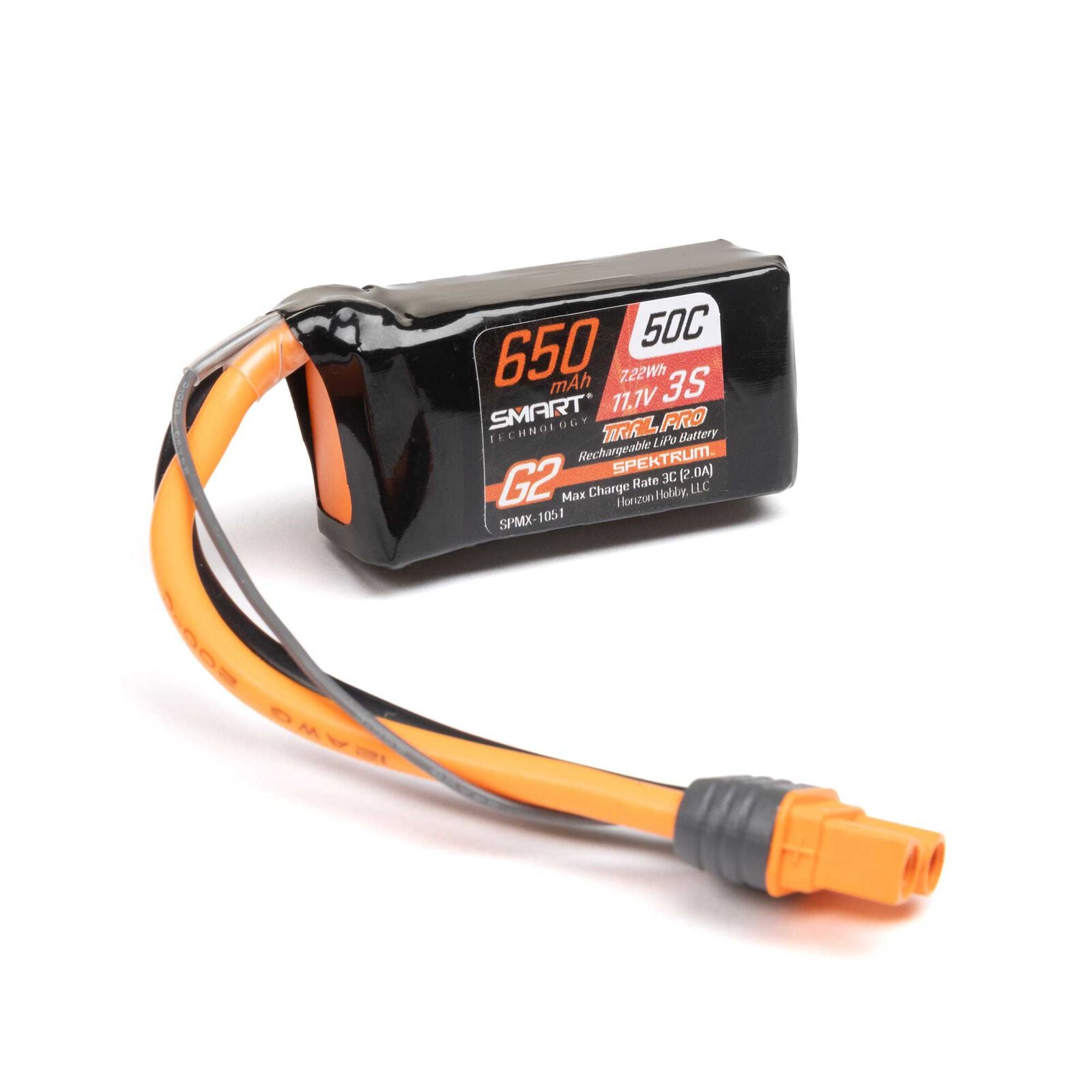 Spektrum RC 11.1V 650mAh 3S 50C Smart G2 Trail Pro LiPo Battery: IC2