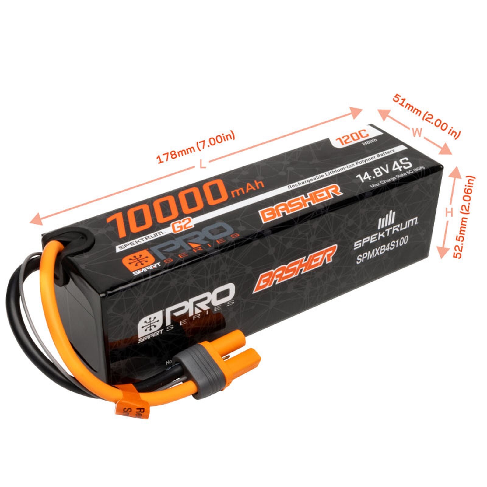 Spektrum RC 14.8V 10000mAh 4S 120C Smart G2 Pro Basher LiPo: IC5