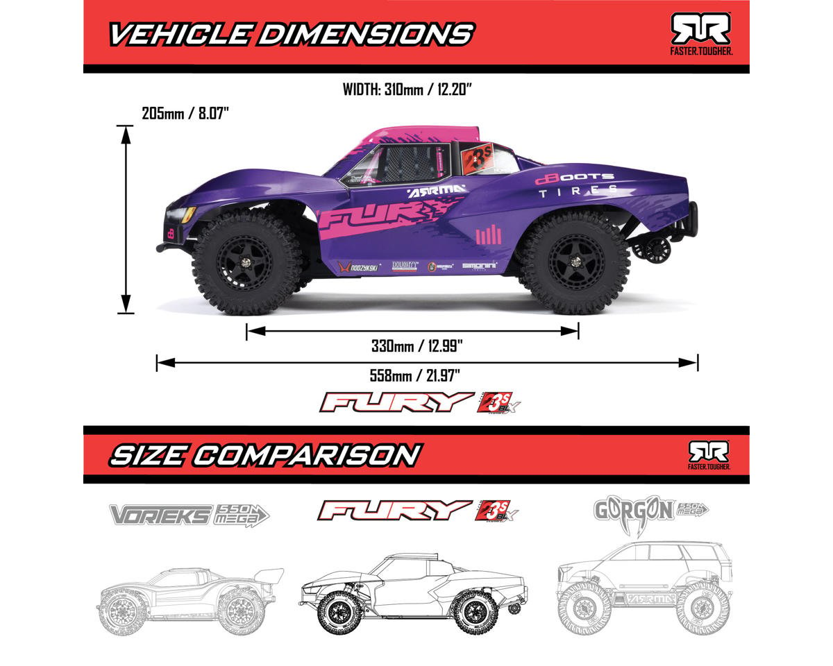 Arrma Fury 223S BLX 1/10 Brushless RTR 2WD Short Course Truck (Purple) w/SLT2 2.4GHz Radio & DSC