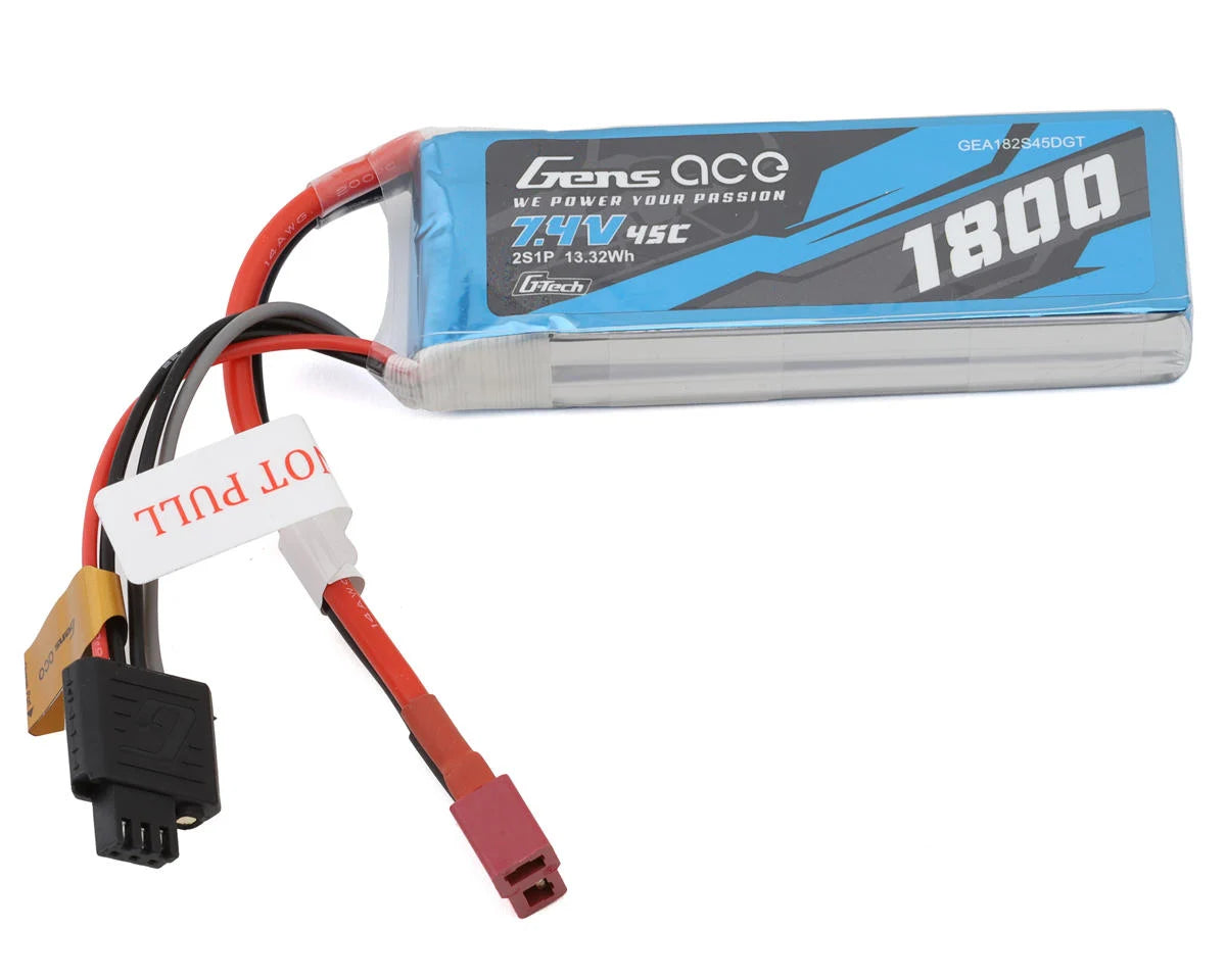 Gens Ace 2S 7.4V 1800mAh 45C G-Tech Smart LiPo Battery w/Deans Connector