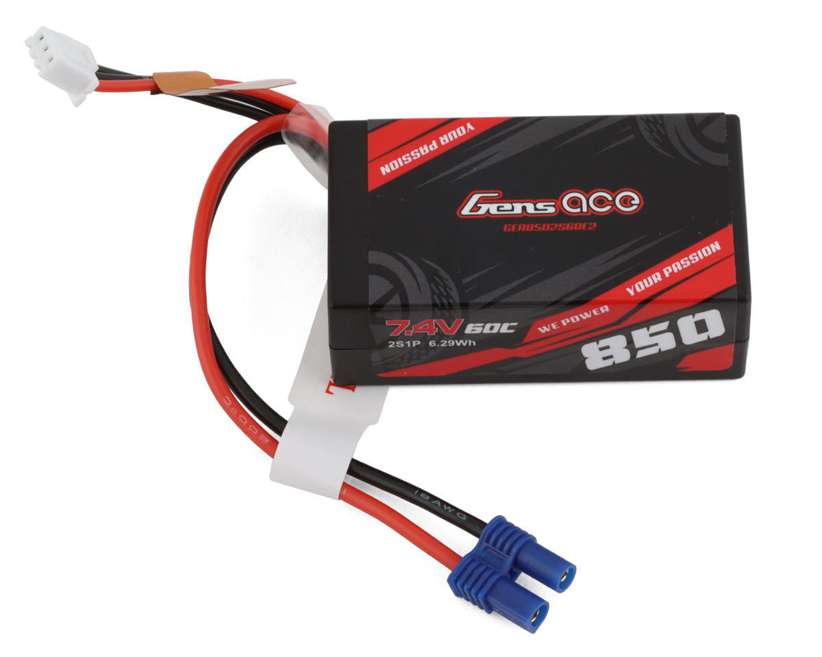 Gens Ace 2S 7.4V 850mAh LiPo Battery 60Cw/EC2 Connector