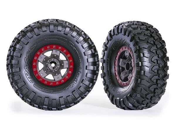 Traxxas TRX-4 Sport 2.2" Tires w/ Gray Wheels & Red Beadlock (2)